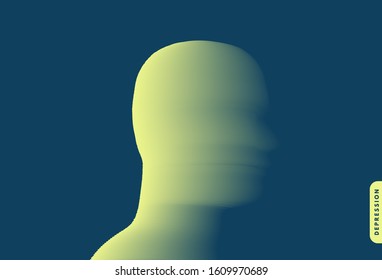 Depression. Psychology or philosophy concept. Abstract human head silhouette with color gradient. Vector illustration.