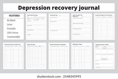 Depression Recovery Journal Logbook With Mindfulness And Self-Care Practices - Vector Illustration