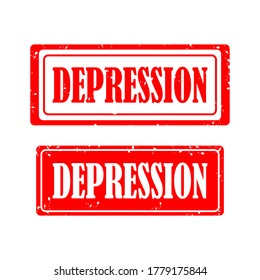 Depressive rote Gummistempel auf weißem Hintergrund.