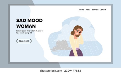 depression sad mood woman vector. alone young, unhappy depressed, loneliness emotion depression sad mood woman web flat cartoon illustration