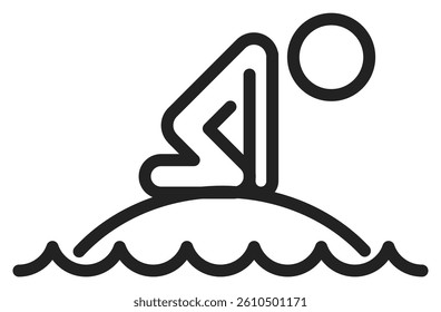 depression sadness clip art icon symbol, adversity concept, lonely man on an island in the middle of the sea, isolated line vector illustration