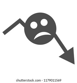Depression smiley trend arrow vector pictogram. Style is flat graphic gray symbol.