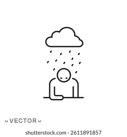 depression or stress icon, loneliness concept, grief emotion cloud, thin line symbol isolated on white background, editable stroke eps 10 vector illustration