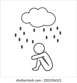 Depression Or Stress Icon. Unhappy. Cloud In Melancholy Mood. Concept Of Loneliness Thin Line Web Symbols On White Background - Editable Stroke Vector Illustration Eps 10.