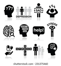 Depression, Stress Icons Set - Mental Health Concept 