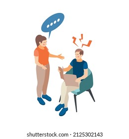Depression stress isometric icons composition with isolated human characters on blank background vector illustration