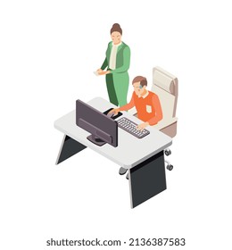 Depression stress isometric icons composition with isolated human characters of boss and employee vector illustration