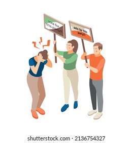 Depression stress isometric icons composition with isolated political activists on blank background vector illustration