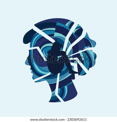 Depression, Stress, Panic Attack, Anxiety, Mental Health Issue Illustration