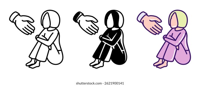 Icono de Asistencia de depresión representado por la ayuda de la línea de mano, relleno, estilo de color.