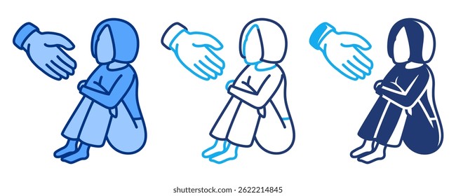 Depression Support Symbol, dargestellt durch die helfende Hand Blau, Duallin, Dualtone Stil.