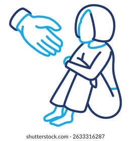 Depression Support icon represented by helping hand Dual Line style.