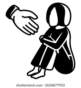 Depression Support icon represented by helping hand Black Filled style.