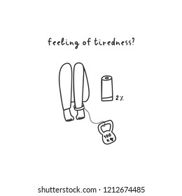 Depression symptom concept. Feeling tired. Vector illustration of problems of mental health. Doodle style