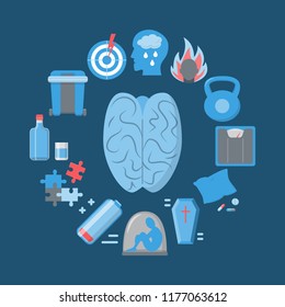 Depression symptoms banner template in flat style