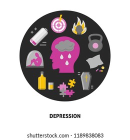 Depression symptoms banner template in flat style