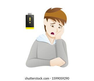 Depression symptoms loss of energy. A young man tiredness and lack of energy, Fatigue does not have much energy