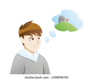 Depression symptoms thoughts of death. Young man is sad and stressed by thinking about his death