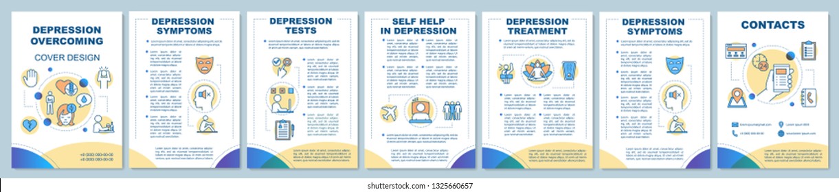 Depression treatment brochure template layout. Bipolar disorder symptom. Mental health. Flyer, leaflet print design, linear illustration. Vector page layouts for annual reports, advertising posters