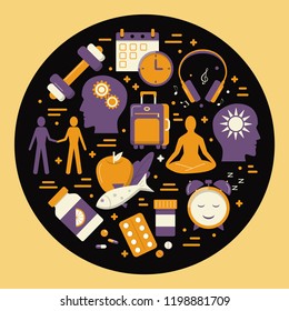 Depression treatment round concept in flat style
