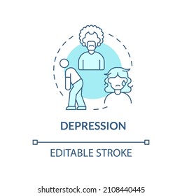 Depression turquoise concept icon. Stage of divorce acception abstract idea thin line illustration. Isolated outline drawing. Editable stroke. Roboto-Medium, Myriad Pro-Bold fonts used