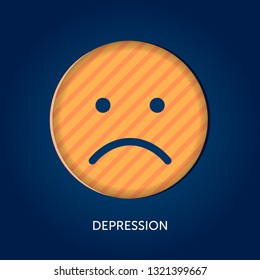Depression vector concept. Sad emoticon as symbol of mental disorder