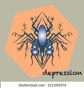 depression Vector hand drawn illustration, abstract style, fantasy, occultism, tattoo art, template for card, poster banner print for t-shirt.