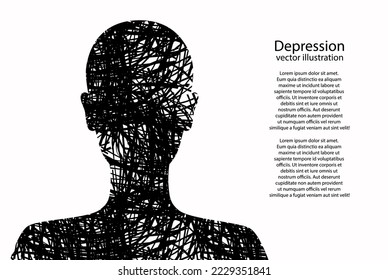 Depression. Vector silhouette of a very sad woman. The concept of stress, metaphors, hopelessness. Depressive girl, concept art of psychological illness.