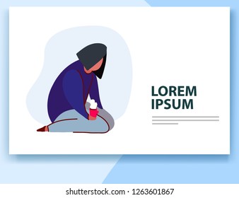 Depression. Woman with lowered head. Concept of changing natural personality to conform to social requirements and pressure. Vector illustration.