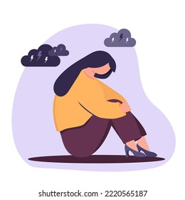 Depression woman sit on the floor. Young woman confused. Anxiety disorder.
