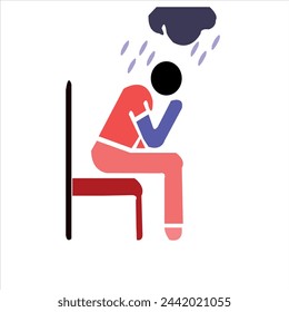 depression woman sit on the floor and hugging her knees. young woman confused. human character vector illustration. depression vector art icon graphic