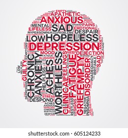 depression word cloud head typography