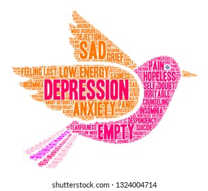 Depression word cloud on a white background. 