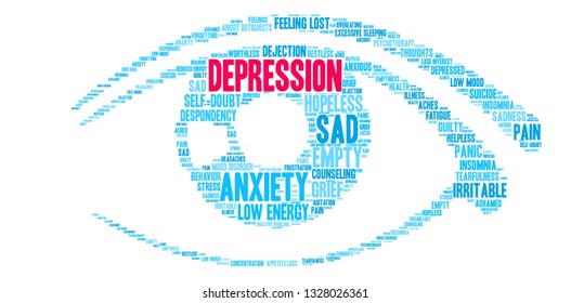 Depression word cloud on a white background. 
