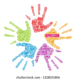 Depression word cloud on a white background. 