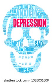 Depression word cloud on a white background. 