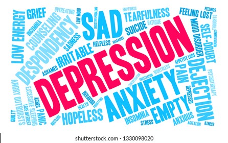 Depression word cloud on a white background. 