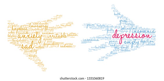 Depression word cloud on a white background. 