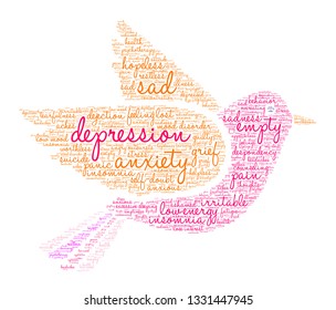 Depression word cloud on a white background. 