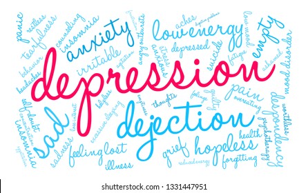 Depression word cloud on a white background. 