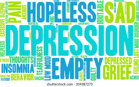 Depression word cloud on a white background. 