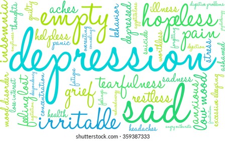 Depression word cloud on a white background. 