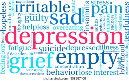 Depression word cloud on a white background. 