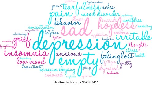 Depression word cloud on a white background. 