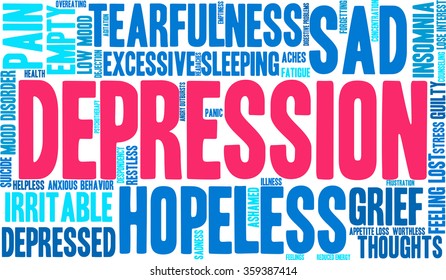 Depression word cloud on a white background. 