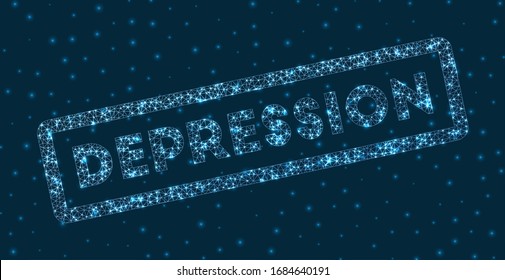 Depression word in digital style. Glowing geometric depression badge. Powerful vector illustration.