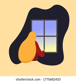 depressive female looking to outside the window