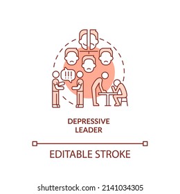 Depressive leader red concept icon. Self doubting boss. Type of toxic leader abstract idea thin line illustration. Isolated outline drawing. Editable stroke. Arial, Myriad Pro-Bold fonts used