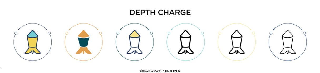 Depth charge icon in filled, thin line, outline and stroke style. Vector illustration of two colored and black depth charge vector icons designs can be used for mobile, ui, web