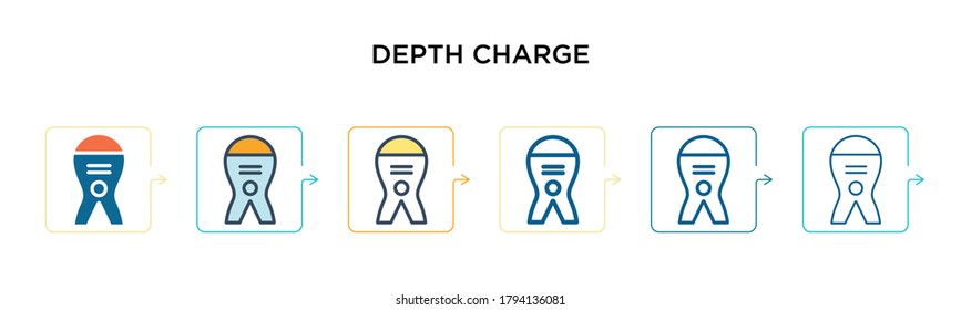 Depth charge vector icon in 6 different modern styles. Black, two colored depth charge icons designed in filled, outline, line and stroke style. Vector illustration can be used for web, mobile, ui